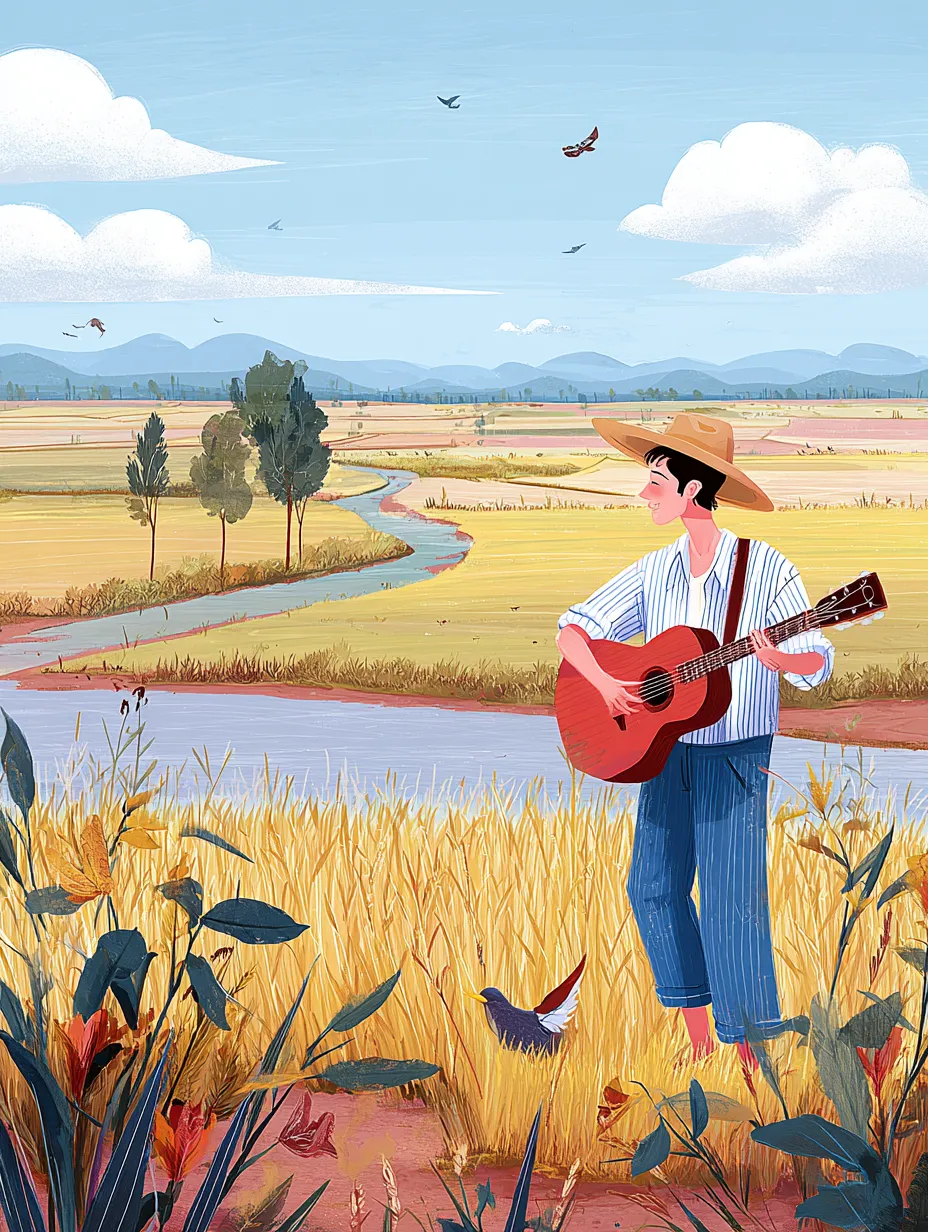 Country-Farmer-Golden-Field-Guitar