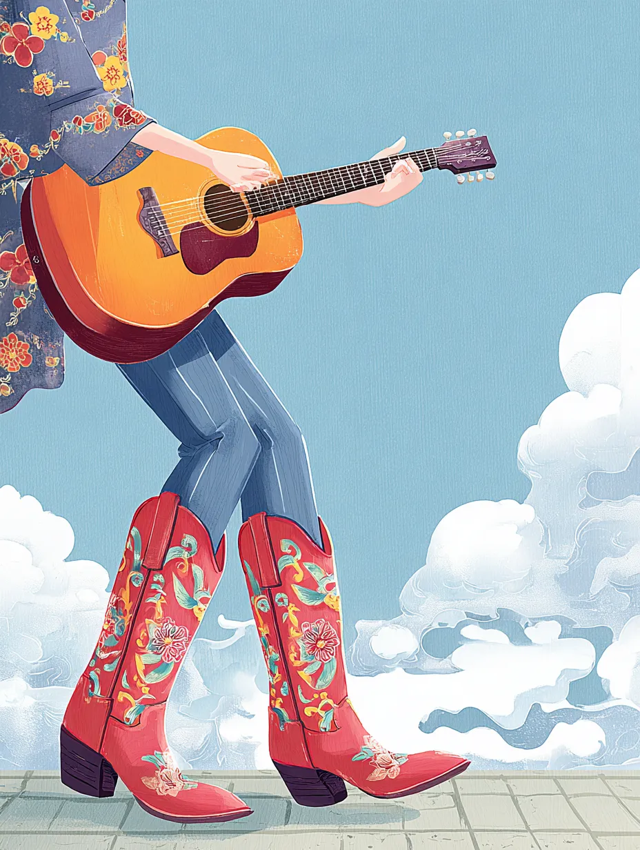 Cowgirl-Boots-Guitar-Whimsical-Country