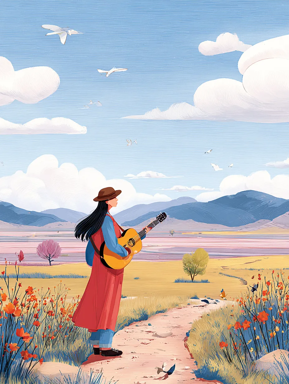 Prairie-Woman-Guitar-Wildflowers