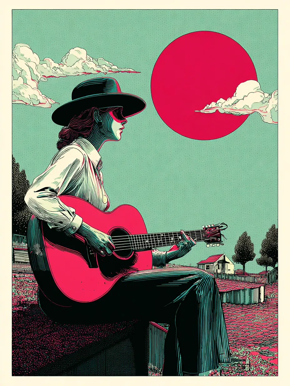 Western-Guitarist-Red-Sun-Landscape